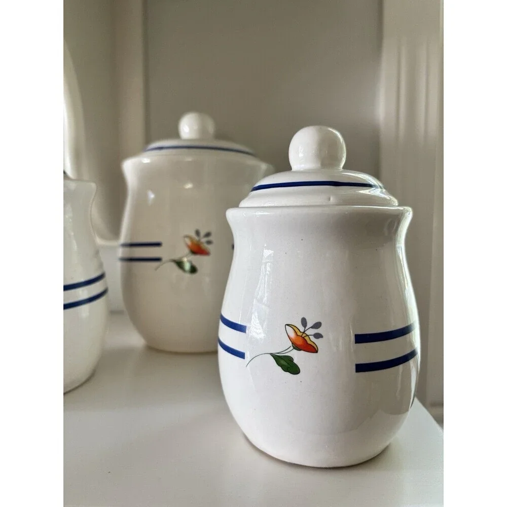 Vtg Floral Canister Set Set of 3 Ceramic Canisters Granny/Cottage Core 80s 90s